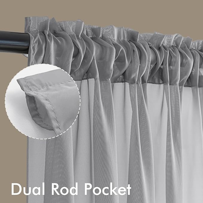 MIULEE Dark Grey Sheer Curtains 84 Inches Long, 4 Panels Set, Rod Pocket Light Filtering Window Drapes for Bedroom and Living Room, Elegant Airy Fabric, 42 x 84 Inches