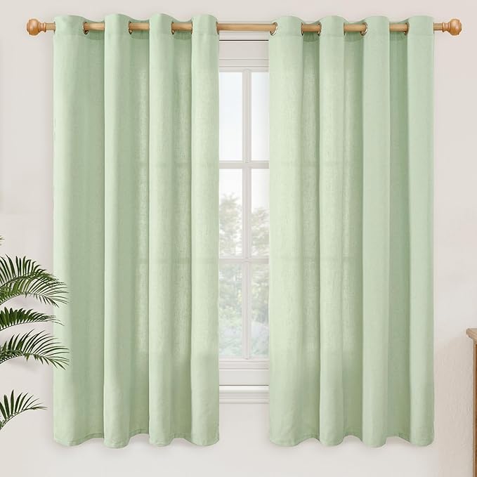 YoungsTex 63 Inch Length Sage Linen Curtains for Living Room, Grommet Boho Window Drapes Light Filtering for Bedroom Privacy Spring Decor, 2 Panels, 52 X 63 Inch