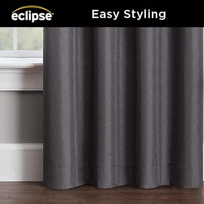 ECLIPSE Kendall Modern Blackout Thermal Rod Pocket Window Curtain for Bedroom or Living Room (1 Panel), 42" x 84", Charcoal, 1 Panel