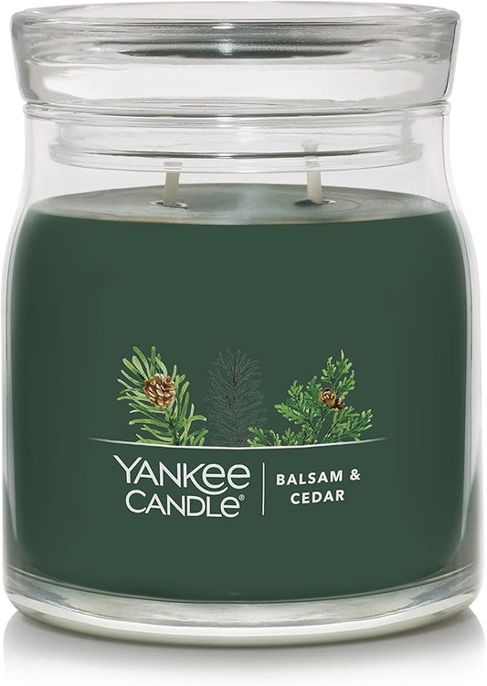 Yankee Candle Balsam & Cedar Scented Signature 13oz Medium Jar 2-Wick Candle Over 35 Hours of Burn Time Christmas | Holiday