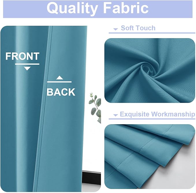 Simplebrand Ava Turquoise Blackout Curtains for Bedroom 96 Inches Long 2 Panels, Solid Thermal Insulated, Energy Saving Nursery Window Treatment Curtains Blackout Drapes, W50 x L96 Inch, Turquoise