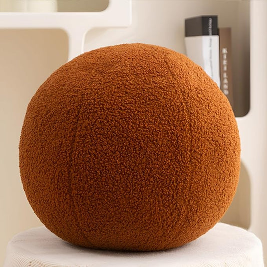 11.8 inch Ball Pillow Nordic Round Throw Pillows Boucle Ball Pillow Sphere Shaped Pillow Round Decorative Pillow for Couch, Sofa, Bedroom (Caramel, 11.8 inch)