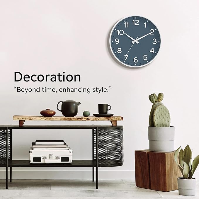 Wall Clock 10 Inch Silent Wall Clocks Battery Operated-Modern Non Ticking Analog Clock Decorative for Kitchen Bedroom Office Bathroom(Azure Blue)