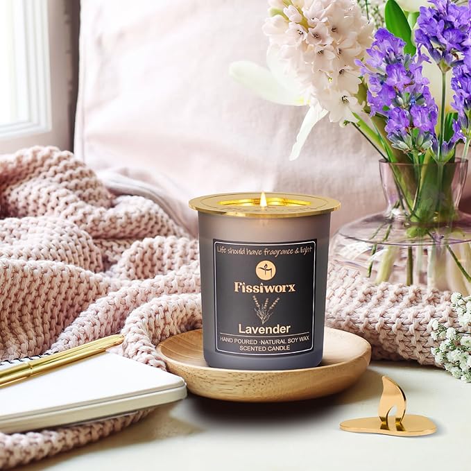 Lavender Scented Candle with Candle Topper – Natural Soy Wax Hand-Poured – Relax and Relieve Stress – 60-Hour Long-Lasting Burn – Premium Aromatherapy Candle for Home Decor, Gifts