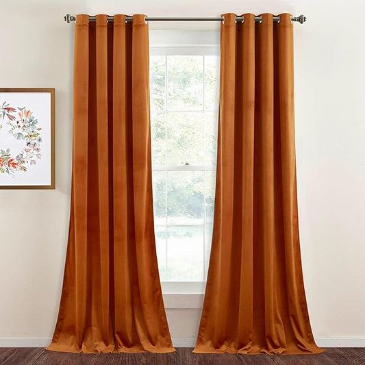 StangH Orange Curtains Velvet - Extra Long Living Room Curtains 108 inches Long, Thermal Insulated Noise Reducing Window Panels for Bedroom, W52 x L108, 2 Panels