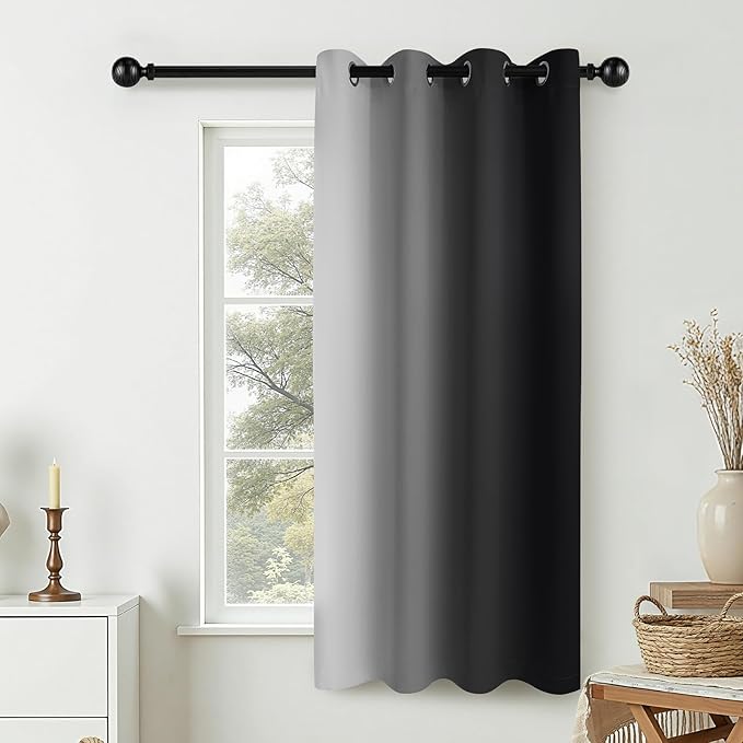 COSVIYA Curtains & Drapes Ombre Black Gradient Drape 63 inch Long 1 Panel,Grommet Room Darkening Light Blocking Insulated Thermal Window Treatments for Bedroom/Living Room,52x63 inches