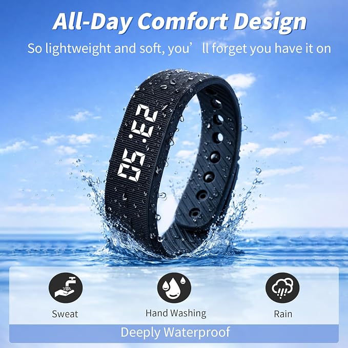 Vibrating Alarm Clock for Heavy Sleepers Silent Vibration Wristband Watch Shock Bracelet Wake up Band for Deaf People Very Loud Wearable Wrist Bed Shaker Smart Digital Extremely Deep Sleeper Mens - Image 5