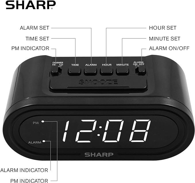 Sharp AccuSet Self-Setting Alarm Clock with White LED, Midnight Black - Image 3