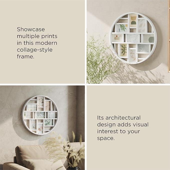 Umbra Luna Collage Picture Frame Holds Nine 4x6 Photos, Large 22-Inch Diameter, White