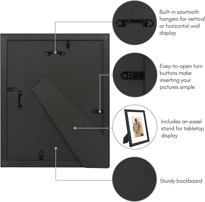 Americanflat Vintage Frames - 8x10 Picture Frame with Beaded Accents and Shatter-Resistant Glass - Use as 5x7 Frame or Display 8x10 Photos Without Mat - Heirloom Collection - Tabletop or Wall - Black