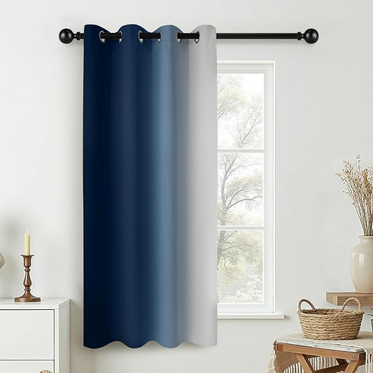 COSVIYA Curtains & Drapes Ombre Blue Gradient Drape 63 inch Long 1 Panel,Grommet Room Darkening Light Blocking Insulated Thermal Window Treatments for Bedroom/Living Room,52x63 inches