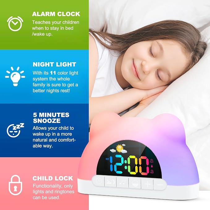 Azyh Alarm Clock for Kids, Ok to Wake Clock with Green Light Red Light, Children's Sleep Trainer,10 Ringtones,3 Brightness, Dual Alarms, Digital Alarm Clock for Adults Boy Girl Toddler Bedroom - Image 3