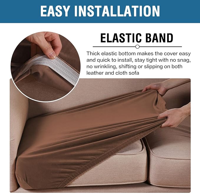 H.VERSAILTEX Velvet Stretch Couch Cushion Cover Plush Cushion Slipcover for Sofa Cushion Furniture Protector Seat Cushion Sofa Cover (3 Piece Sofa Cushion Covers, Caramel Cafe)