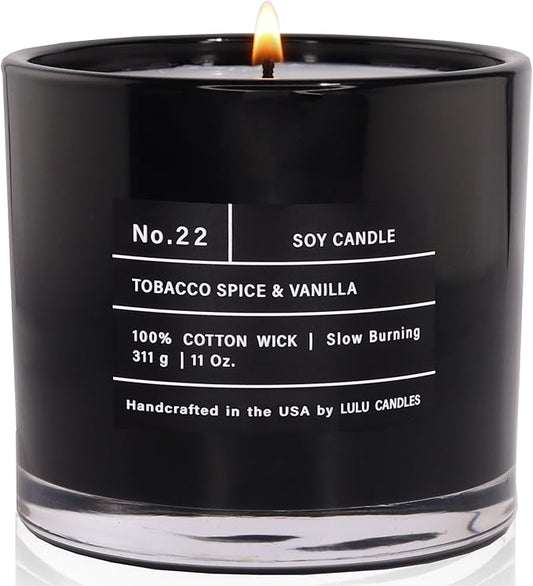 Lulu Candles | Tobacco, Spice & Vanilla | Luxury Scented Soy Jar Candle | Hand Poured in The USA | Highly Scented & Long Lasting |11 Oz.