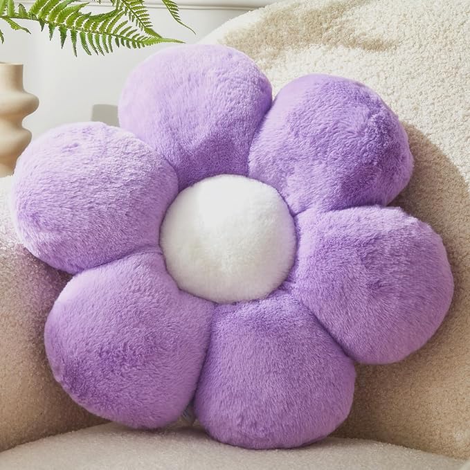 Purple Flower Pillow，19.6In Floor Pillow Cushion Flower Shaped Throw Pillow Cute Seating Cushion Home Decorative Pillows for Sofa Couch Bed