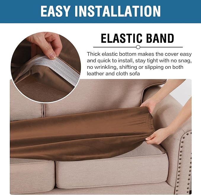 H.VERSAILTEX Velvet Stretch Individual Couch Cushion Cover Plush Cushion Slipcover for Loveseat Sofa Cushion Furniture Protector Seat Cushion Sofa Cover (1 Piece Sofa Cushion Cover, Caramel Cafe)