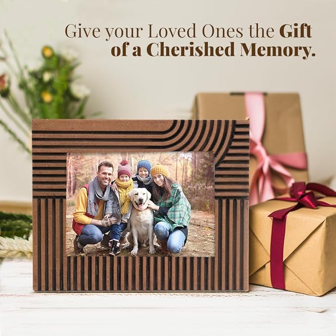 Folkulture MDF Photo Frame for Wall or Tabletop | Linear Tales 5x7 Modern Wooden Picture Frame with Plexiglass | Vertical & Horizontal Display | Handmade House Warming Gifts