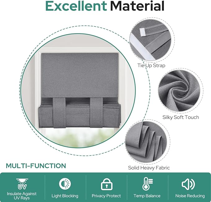 HOMEIDEAS 100% Linen Blackout Sidelight Curtains for Front Door, Side Door Window Curtains, Small Window,Thermal Insulated Covering, 1 Panel, W12 X L68 Inch, Dark Grey