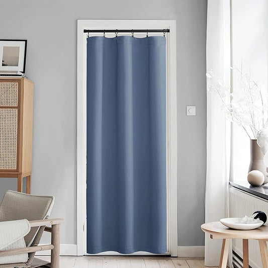NICETOWN Blackout Curtain for French Door - Thermal Insulated 80 inches Long Doorway Curtain, Rod Pocket Noise Reducing Single Panel, 42 Inches, 1 Panel, Stone Blue