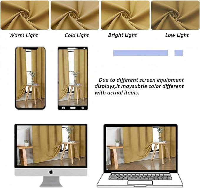 Simplebrand Ava Blackout Curtains for Patio 108 Inches Long 2 Panels Set, Solid Thermal Insulated Room Darkening Rod Pocket Window Treatment Curtains Blackout Drapes, W50 x L108 Inch, Bright Gold
