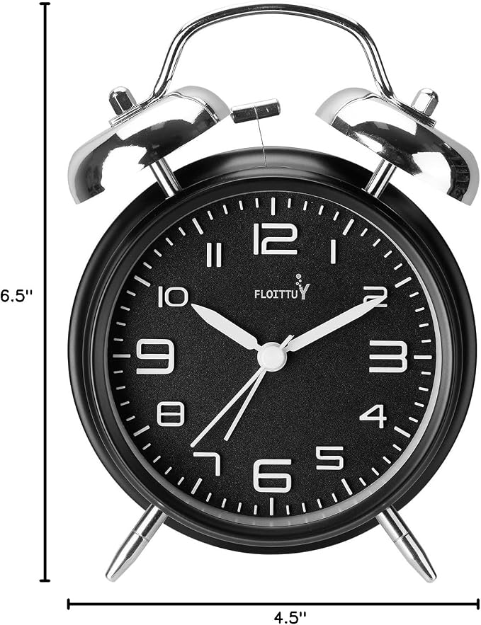 FLOITTUY (Loud Alarm for Deep Sleepers 4'' Twin Bell Alarm Clock, Stereo Digital Dial Alarm Clock with Backlight for Bedroom and Home Decoration(Streamer Black) - Image 6