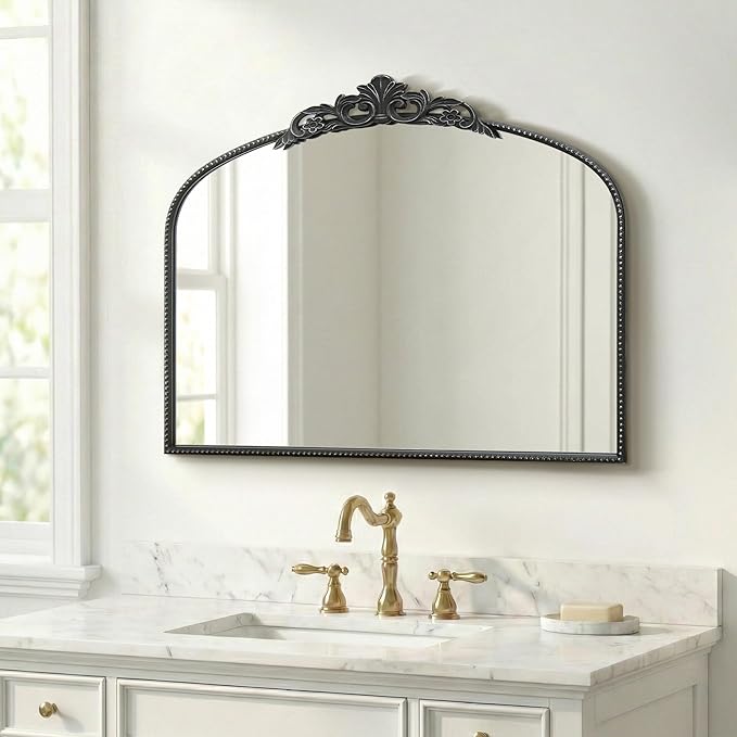 Micasso Large Vintage Black Mirror: 40" x 29" French Baroque Antique Mirror - Traditional Ornate Decorative Arched Mirrors for Wall/Bathroom/Entryway/Fireplace/Hallway - Home Decor for Living Room