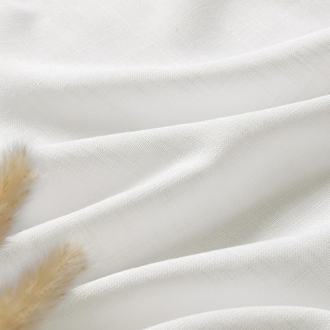 Nanspring Off White Cafe Curtains 45 Inch Length Set 2 Panel Back Tab Pocket Semi Sheer Short Linen White Curtain Tiers for Small Bathroom Window Basement 52x45