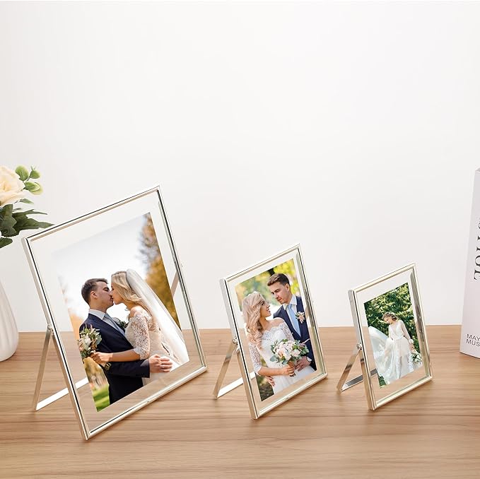 6x8''Premium Silver Metal Floating Picture Frame Set of 2,For Photo Sizes (3.5x5''4x6''5x7''),Classy Flaoting Frames for Wedding & Home Decor,Easy Glass Replacement with Spring - Loaded Mechanism