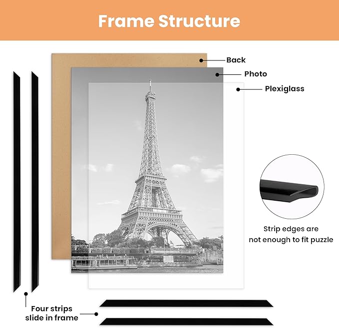 upsimples 16x24 Picture Frame Black 3 Pack, Scratch-Proof Poster Frames 16 x 24 for Photo Gallery - Slide-In Strips, Horizontal or Vertical Wall Mounting