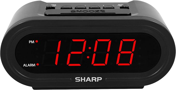 Sharp AccuSet Self-Setting Alarm Clock with Auto DST, Red LED by SHARP