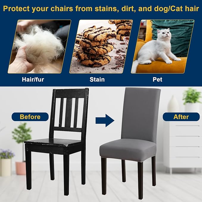 Chair Covers, Stretch Kitchen Chair Covers/Dining Room Chair Covers Set of 8, Removable Washable Dining Chair Slipcovers for Home, Hotel, Banquet