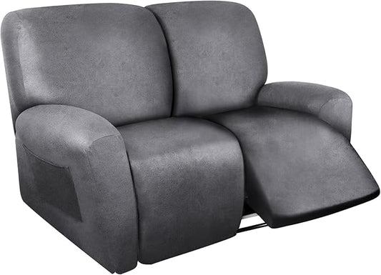 ANARACHON Loveseat Recliner Cover Leather Look Recliner Loveseat Covers Recliner Sofa Cover for 2 Seater Reclining Couch Spandex Fabric Washable 6 Pieces (2 Seater, 01 Light Grey)