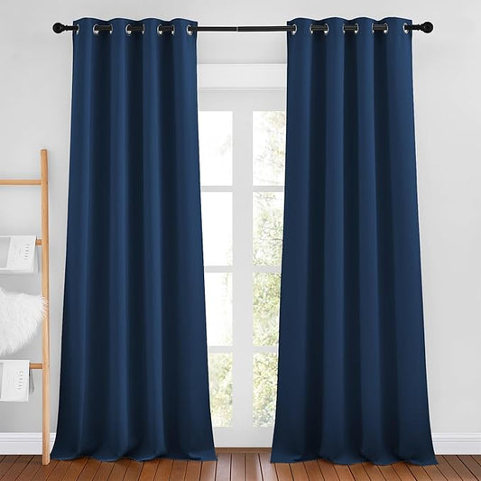 NICETOWN Moroccan Blue Room Darkening Curtains 90 inch Length - Chic Grommet Thermal Insulated Blackout Window Treatments Sound Proof Drapes for Bedroom/Living Room (2 Panels, W46 x L90)