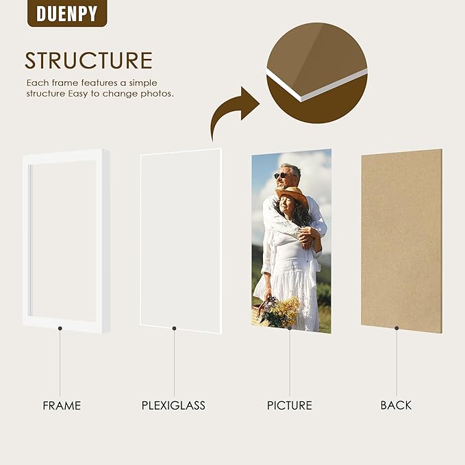5 Folding 4x6 Picture Frame Horizontal Engineered Wood Accordion Photo Frame with Plexiglass Tabletop Bookshelf Display White