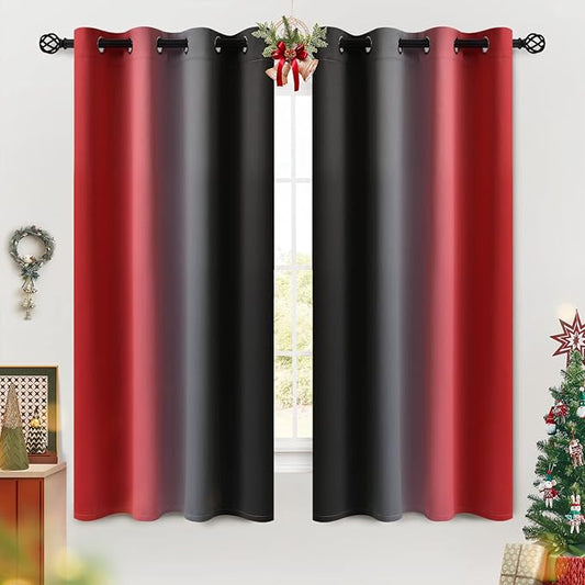 COSVIYA Grommet Ombre Room Darkening Curtains 63 inches Length for Kids Bedroom,Polyester Light Blocking Red and Black Gradient Window Drapes/Curtains for Living Room/Kitchen,2 Panels, 52x63 inches