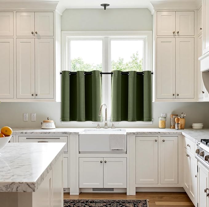 MIULEE Olive Green Blackout Curtains for Bedroom Living Room 36 Inches Long 2 Panels, Thermal Insulated Room Darkening Drapes Grommet Noise Reducing Light Blocking Window Treatments 40x36 Inch