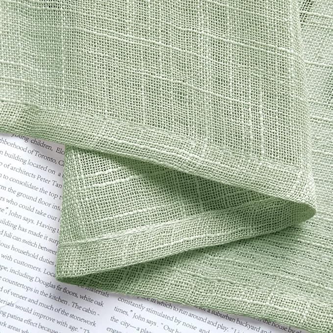 XTMYI Light Green Short Curtains for Small Bathroom Window Kitchen Set of 2 Pack Faux Linen Look Sheer Opaque Curtains That Let Light in Can't See Through,24 Inch Length,Sage