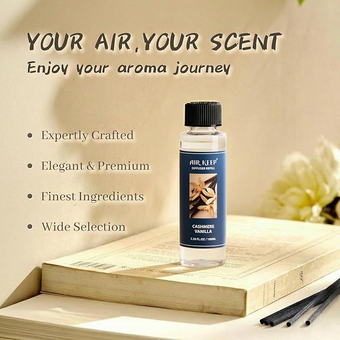 Airkeep Reed Diffuser Oil Refill/Cashmere Vanilla/3.38 oz / 1 Pack/Air Freshener & Aromatherapy Essential Oil Blend for Home Fragrance ?€? Scented Refill Oil for Bathroom, Bedroom & Home Decor