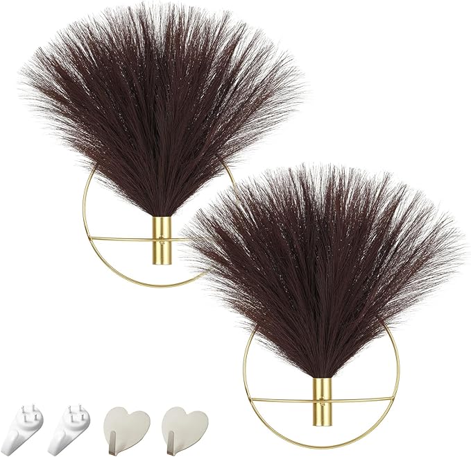 Pretty Jolly Boho Wall Decor Pampas, Wall-Mounted Metal Wall Art, Hanging Artificial Plant, Wall Decor for Living Room, Bedroom, Bathroom, Office, Dorm, Modern wall Decor|2 Pack