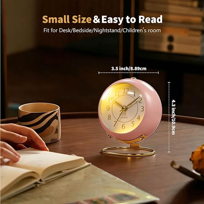 Analog Alarm Clock, Small Retro Desk Clock with Night Light, Backlight Cute Simple Design, Silent Non-Ticking, Battery Powered, for Bedroom,Travel,Kitchen,Bedside Desktop Decor - Image 8