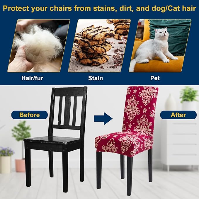 Chair Covers, Stretch Kitchen Dining Room Chair Covers Set of 6, Removable Washable Dining Chair Slipcovers for Home, Hotel, Banquet