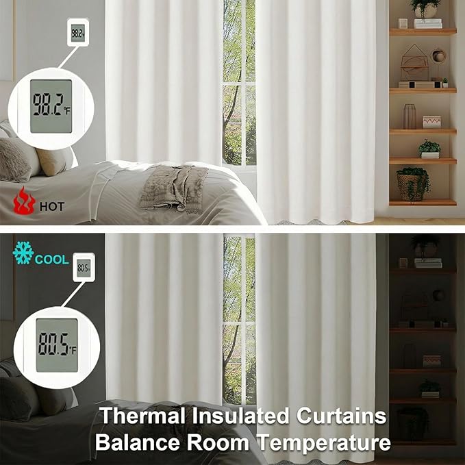 Simplebrand Ava Ivory Light Filtering Curtains for Bedroom 84 Inch Length 2 Panels Set, Solid Thermal Insulated Privacy Nursery Window Treatment Curtains Light Filtering Drapes, W40 x L84 Inch, Ivory