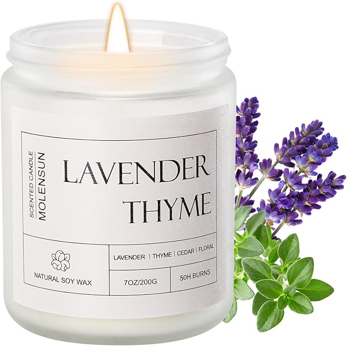 Lavender Thyme Scented Candles, Aromatherapy Jar Candle, 7 oz Long Lasting Candles, Soy Wax Candle Gift for Women