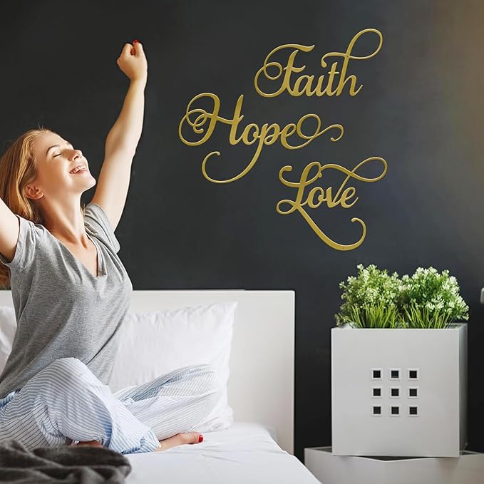 ESTART Faith Hope Love 3 Pieces Metal Wall Decor Inspirational Black Letter Sign Wall Art Rustic Vintage Farmhouse Word Metal Sign Family Wall Decor for Home Bedroom Living Room