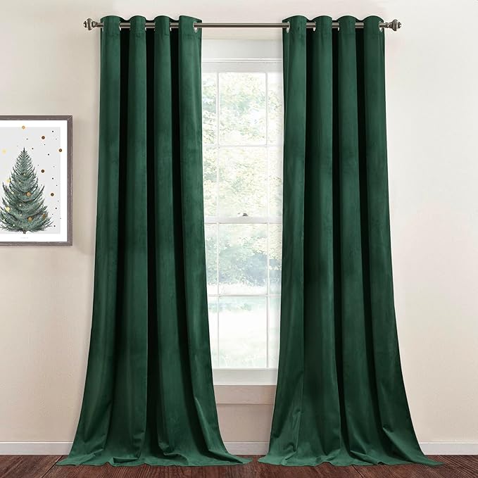 StangH Dark Green Velvet Blackout Curtains 120 inches Long Privacy Living Room Grommet Thermal Insulated Window Covering for Sliding Door/French Door, W52 x L120, 2 Panels