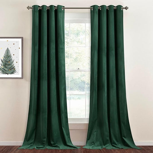 StangH Dark Green Curtains 90 inches - Super Soft Velvet Window Drapes for Bedroom, Christmas Holiday Home Decor for Party/Living Room Sliding Door, W52 x L90 Each Panel, 2 Panels