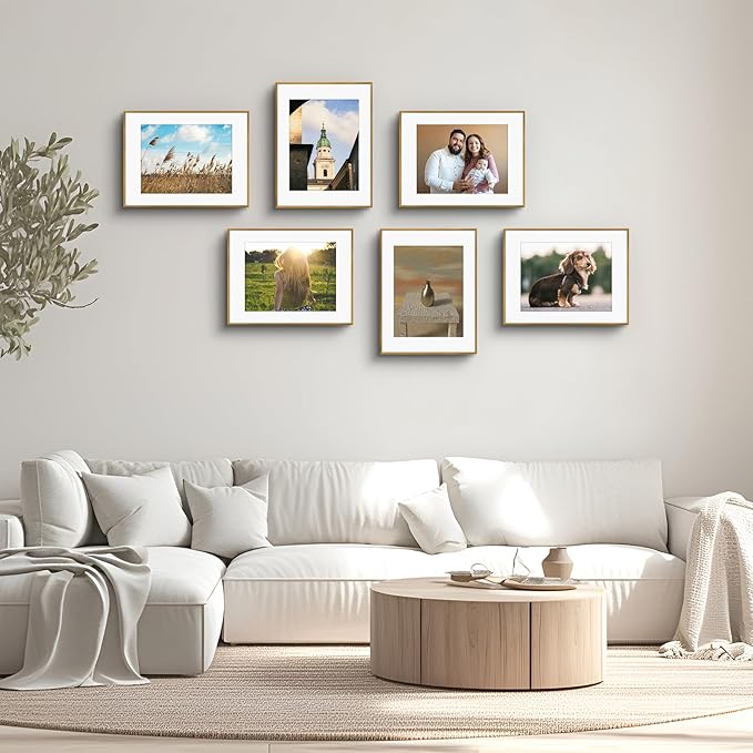 Golden State Art, Gallery Wall Frame Set of 6 - Bronze 14x18 Aluminum Photo Frames with Mat for 11x14 Pictures - 14 x 18 inch Metal Frame with Real Glass Cover - Elegant Home or Office Decor