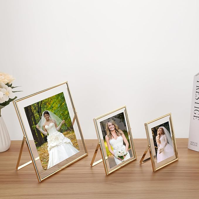 Gold 4x4" Floating Frame 2 Pack for Picture 3x3'',Adjustable Tabletop/Shelf floating Photo Frame 3x3'',Classy Metal Gift Frames for Wedding,Thanksgiving,Christmas,Birthady,Home or Office Decor.