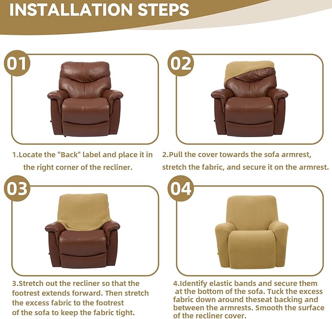 Cupuamon Recliner Chair Covers,Lazy Boy Recliner Covers Stretch Reclining Covers 1 Piece Furniture Protector with Elastic Bottom for Dog,Kids-Tan