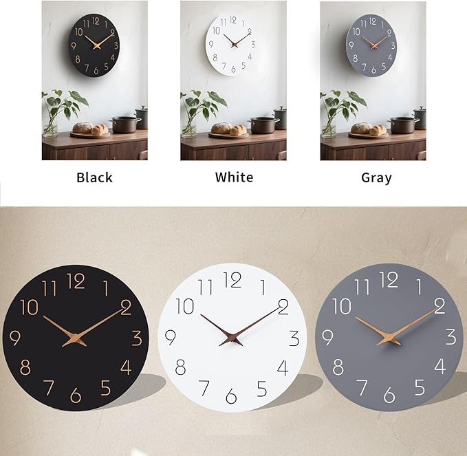 Mosewa Wall Clock Silent Non Ticking Decorative for Kitchen Bedroom Bathroom Office Living Room Battery Operated 10 Inch Gray Modern